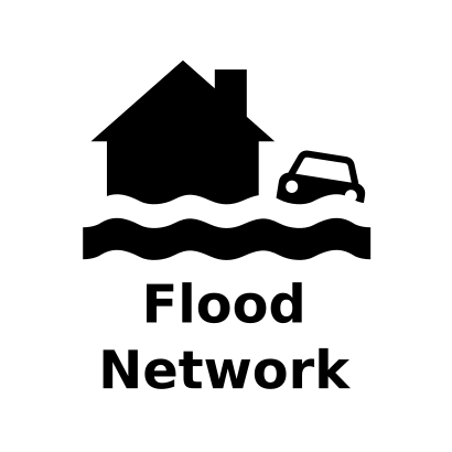 Flood Network logo: a house and a car in flood water